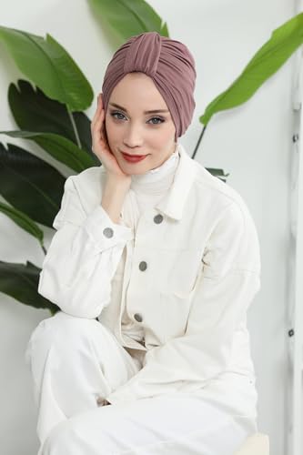 Aisha's Design Instant Turban Plain Cotton Scarf Head Wrap Lightweight Hat Bonnet Cap for Women - color: Dusty Rose