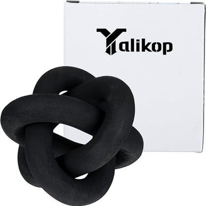 Yalikop 3 링크 나무 매듭 장식 소박한 홈 데코 액센트 손으로 조각한 커피 테이블 장식, 보헤미안 체인 링크 장식, 현대적인 선반, 가정 거실 침실을 위한 소박한 물체(블랙) - color: 블랙.