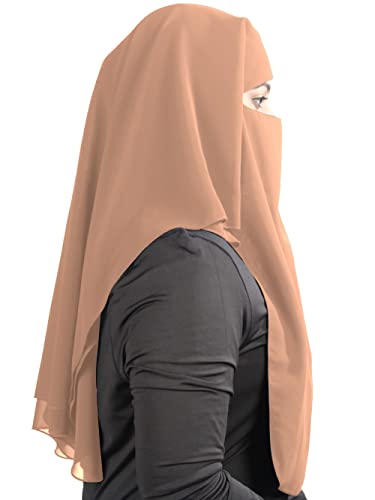 MyBatua 3 Layers Saudi Niqab In Breathable Georgette, Wholesale Price, 1pc Face Veil NQ-003 - color: Pink Tan