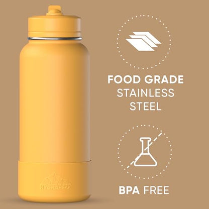 Hydrapeak 32oz Sport Insulated Water Bottle with Straw Lid, Leak & Spill Proof, Keeps Drinks Cold for 24 Hours, Hot for 12 Hours, Premium Stainless Steel Water Bottles (32oz, Tangerine) - color: Tangerine
