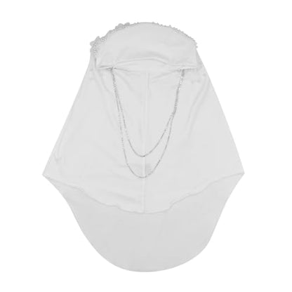 RARITYUS Women Bling Rhinestone Pearl Instant Scarf Muslim Hijab Fashion Shawl Head Wrap Turban Cap with Flower Accent - color: White