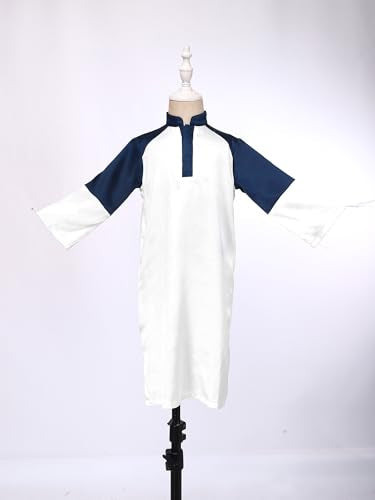 Lejafay Islamic Abaya for Boys Ramadan Eid Outfit Long Sleeve Stand Collar Dubai Thobe Kaftan Prayer Gowns - color: White, size: 3-6 Months