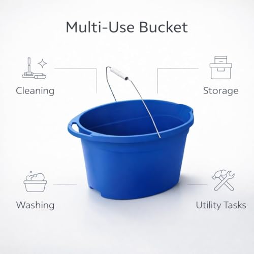 12 Quart Oval Utility Bucket, Blue Plastic Open Top Container for Cleaning Supplies, Washing, Storage, Household Tasks & General Use, 1 Pack