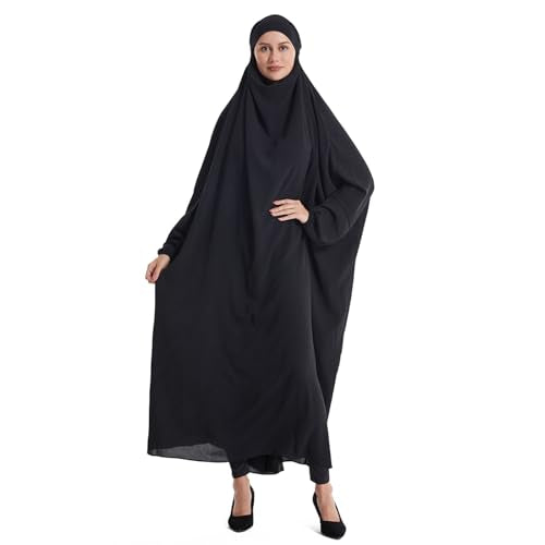 Lmdudan Muslim Women Islamic Full Cover Prayer Dress Long Sleeve Loose Abaya Hijab Outfit 2026 Ramadan Modest Prayer Clothes - color: Black, size: X-Large