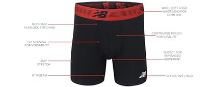 New Balance Men's Performance Boxer Briefs with Fly, Breathable Stretch Underwear, Moisture Wicking, Soft Waistband (3 Pack) - color: Team Red/Black/Team Red Viper