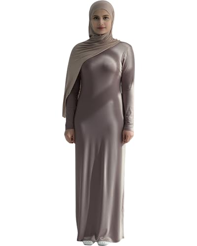 Modal Cotton Abaya Women Long Sleeve Prayer Dress Soft Stretch Islamic Clothes Elegant Robe For Eid, Ramadan, Umrah, Hajj - color: Taro, size: Medium-Large