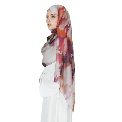 Printed Hijab for Women Printing Hijab Scarf for Women Muslim Islamic Prayer Clothes 1pc Muslim Women's Khimar - color: Blazing Red
