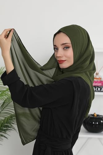 Aisha's Design Instant Chiffon Shawl for Women Modesty Turban Hijab Head Wrap Ready to Wear Women Headscarf - color: Khaki