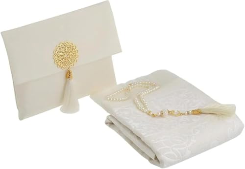 Premium Area Rug for Islamic Prayers - Muslim Prayer Mat and Rug for Men with Arabic Gifts - Traditional Islamic Prayer Rug Islam - سجادة صلاة Included - color: Cream