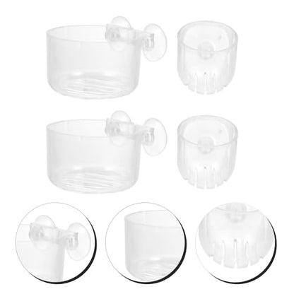 Kichvoe 4pcs Aquarium Feeder Cups with Suction Cups, Acrylic Fish Feeding Bowls Set (2 Round + 2 Oval), Suitable for Fish Tank and Brine Shrimp Feeding