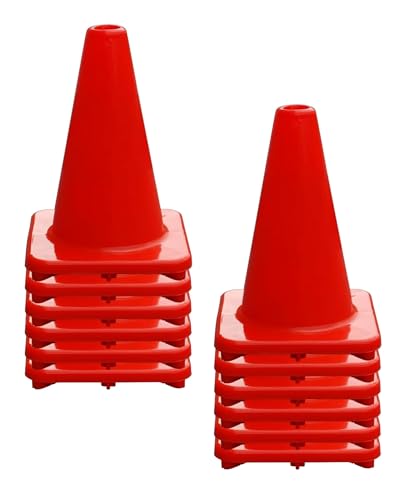 Versatyle Heavy Duty Agility Training Cones (2 in, 6 in, 9 in, 12 in, 28 in) for Sports, Kids Coaching, Multipurpose Field Marker Cones, Soccer, Basketball Drills, Bike, Motorcycle, Traffic Training - style: 12in, Orange