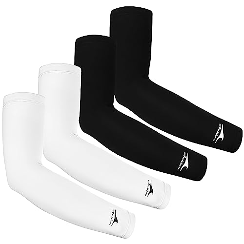 Achiou Cooling Ice Silk Arm Sleeves, Summer UV Sun Protection Compression Sleeves UPF 50+ for Women Volleyball Youth Sports - color: 4 Pairs: 2 Pairs Black, 2 Pairs White
