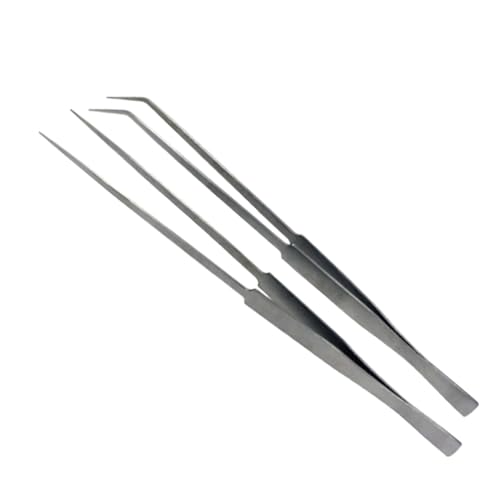 SE Stainless Steel 12-Inch Tweezers Set (2 PC.) - Straight and Angled Tips, Fine Point, Ideal for Crafts, Jewelry, Watch Repair - TW2-403 - size: 12"