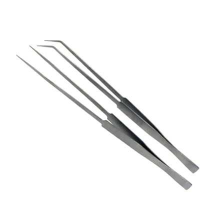 SE Stainless Steel 12-Inch Tweezers Set (2 PC.) - Straight and Angled Tips, Fine Point, Ideal for Crafts, Jewelry, Watch Repair - TW2-403 - size: 12"