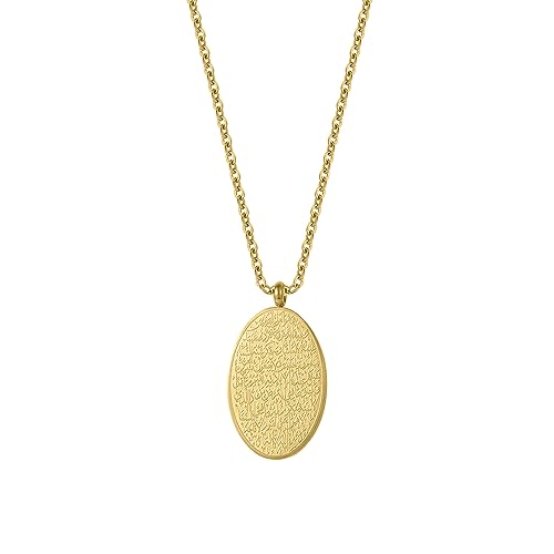 Ayatul Kursi Oval Necklace | Women Calligraphy Necklace Arabic Calligraphy Necklace Stainless steel 18K Gold Plated Pendant Gift - color: Gold color, size: 16 inch