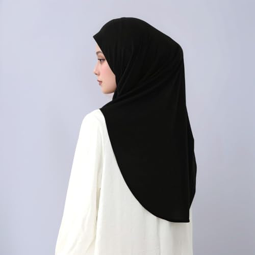 Yeieeo Women's Instant Hijab, Premium Crystal Knit Full Coverage Ready to Wear Long Headscarf, Breathable Stretch Hijab - color: Black