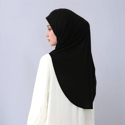 Yeieeo Women's Instant Hijab, Premium Crystal Knit Full Coverage Ready to Wear Long Headscarf, Breathable Stretch Hijab - color: Black