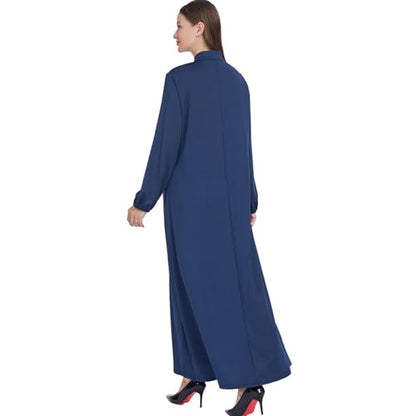 Women Muslim Casual Dress Islamic Maxi Robe Chest Zipper Abaya 1PC Soft Muslim Abaya Eid Kaftan Robe Classic Dress - color: Navya, size: Medium