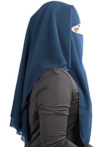 MyBatua 3 Layers Saudi Niqab In Breathable Georgette, Wholesale Price, 1pc Face Veil NQ-003 - color: Navy Blue