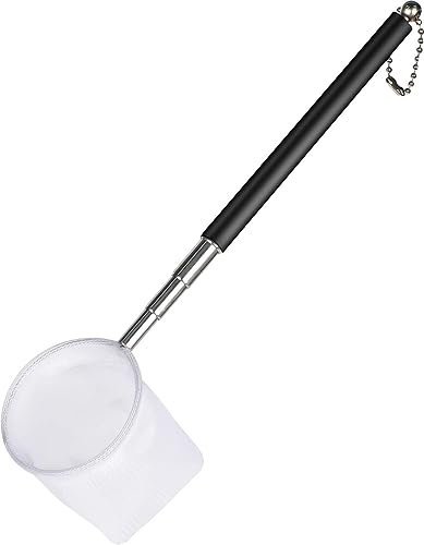 Pawfly Aquarium Shrimp Net, 2 Inch Tiny Fish Tank Net with Extendable Stainless Steel Handle, Soft Round Fine Mesh for Shrimp Baby Fish Food Residue Debris Skimming - color: Black Round, size: 2 Inch