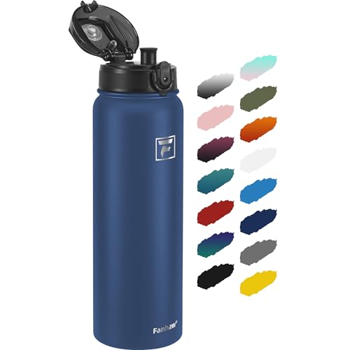 Fanhaw 32 oz Insulated Stainless Steel Water Bottle with Anti-Dust Chug Lid, Leakproof Vacuum Sports Bottle for Kids, Teens & Adults, Back to School Essentials (Navy Blue) - color: Navy Blue, style: 32 Ounces