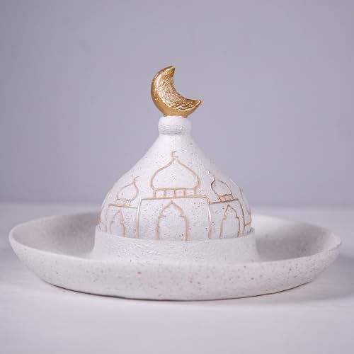 Ramadan Eid Home Decorations for Home 2025 Gold and White Mosque Tower Islamic Eid Mubarak decore - size: 9.06*9.06*5.91in
