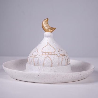 Ramadan Eid Home Decorations for Home 2025 Gold and White Mosque Tower Islamic Eid Mubarak decore - size: 9.06*9.06*5.91in