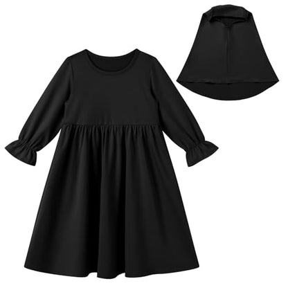 ODIZLI Toddler Baby Girls Hijab Dresses 2pcs Muslim Abaya Dresses for Girls Middle East Modest Outfits - color: Black, size: 0-6 Months