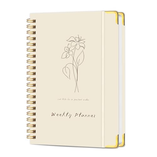 Undated Weekly Planner with Metal Corner Hardcover Notebook , A5 Size Journal with To Do List Planner, Habit Tracker,Weekly Goals for ADHD,Student, Office, Women, Men ,Gifts,6 x 8 inches，Spiral Bindding ,Beige - color: P-Metal corner