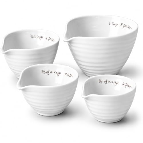 Portmeirion Sophie Conran White Measuring Cups, Set of 4 Fine Porcelain Nesting Prep Tools for Cooking & Baking, Ideal for Wet & Dry Ingredients, Compact for Easy Storage, Dishwasher Safe | Porcelain Nesting Measuring Set for Baking & Cooking, 1 Cup, 1/2