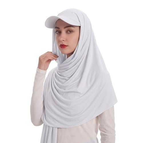ZLYC Women Muslim Hijab Scarf with Visor Built-in Undercap Sun Protection Headwrap - color: Solid White