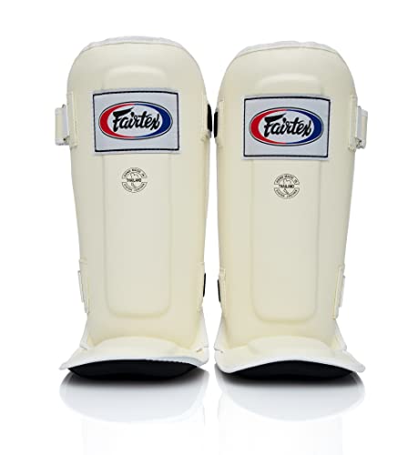 Fairtex SP3 Lightweight Shin Guards, Muay Thai MMA Avoid Shin Splints Gear | Featherweight synthetic shell with high-density padding. Articulated lower-leg armor enhances mobility and leg protection - color: White, size: Large