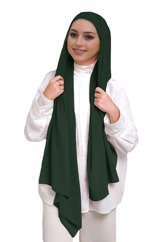 Lina & Lily Muslim Chiffon Instant Hijab Head Scarf with Matching Tie Back Jersey Undercap - color: Dark Green
