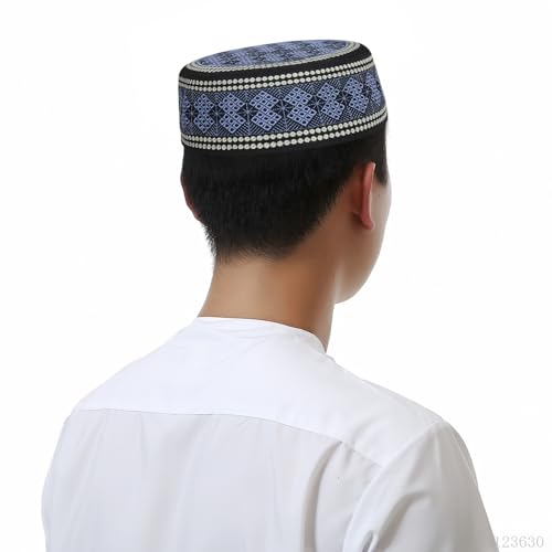 Muslim Prayer Hat for Men Worship Hat Islamic Muslim Prayer Hats Cap Beanie Headwear for Ramadan Eid - color: Blue