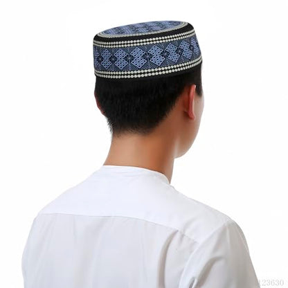 Muslim Prayer Hat for Men Worship Hat Islamic Muslim Prayer Hats Cap Beanie Headwear for Ramadan Eid - color: Blue