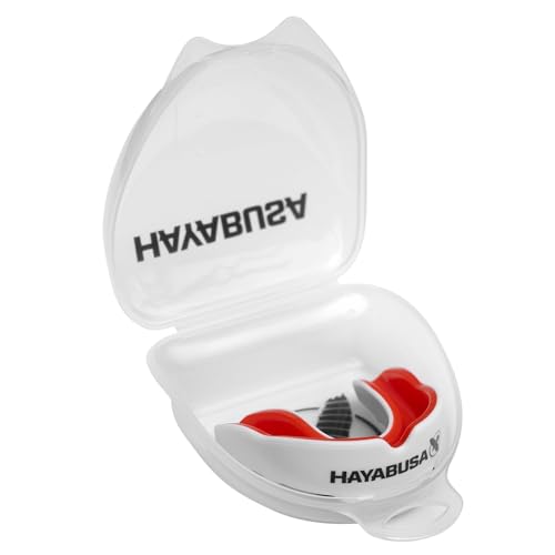Hayabusa Combat Sports Mouth Guard Youth, Kids and Adult Sizes Comes with Case - White/Red, Youth - color: White/Red, size: Youth