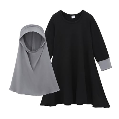 Muslim Dress for Girl Abaya Kaftan Kids Islamic Prayer Clothes Long Sleeve Dress Dubai 2026 Ramadan Hijab Sets - color: Black, size: 0-6 Months