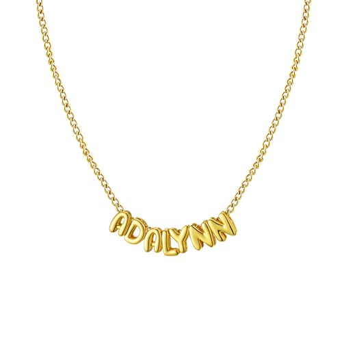 Ldurian Personalized Bubble Name Necklace, Tiny Name Plate Pendant Necklace, 14K Gold Plated Charm Cute Pre-made Jewelry for Women - size: 6 Adalynn