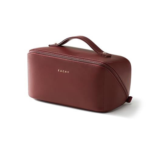 EACHY Travel Makeup Bag for Women, Flat Open Cosmetic Bag, Red, Medium - color: A - Red, size: Medium