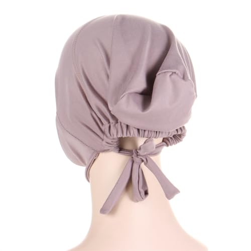4 Pieces Muslim Hijab Inner Cap Cover Chin with Tie Back Stretchy Islamic Underscarf Underwrap Bonnet Turban Hat - color: Grey Beige Pink Wine