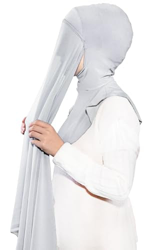 Lina & Lily Premium Chiffon Ninja Instant Hijab Scarf Stitched Jersey Cap Neck Cover Full Coverage - color: Light Gray