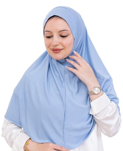 Prien Ready Hijab For Women, One Piece Muslim Instant Turban, Easy To Wear Long Head Scarf, Turkish Islamic Clothes For Abaya - color: Light Blue