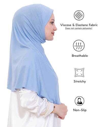 Prien Ready Hijab For Women, One Piece Muslim Instant Turban, Easy To Wear Long Head Scarf, Turkish Islamic Clothes For Abaya - color: Light Blue