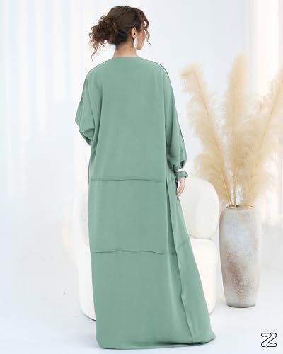 Abaya Muslim Prayer Dress Set Ramadan Open Front Islamic Clothing 3pcs Prayer Robe with Waist Apron Loose Flowy - color: Light Green, size: Small