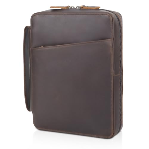 Polare Full Grain Leather Bible Cover Church Bag Carrying Book Case - color: Dark Brown