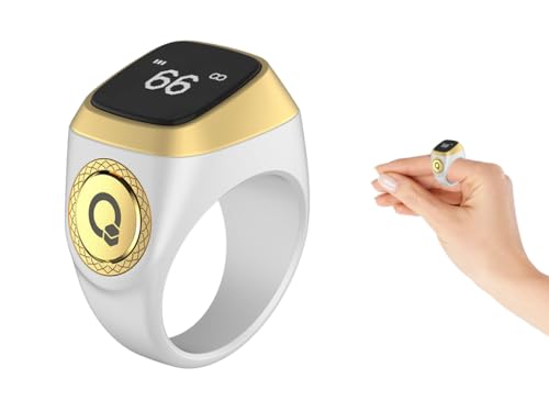 Anlising Smart Ring Counter, Smart Tasbih Zikr Ring, Muslim Islamic Prayer Smart Rings, Tasbih Counter Smart Ring, Tasbeeh Smart Counter, Digital Electronic Smart Tally Counter for Prayer (White,18MM)