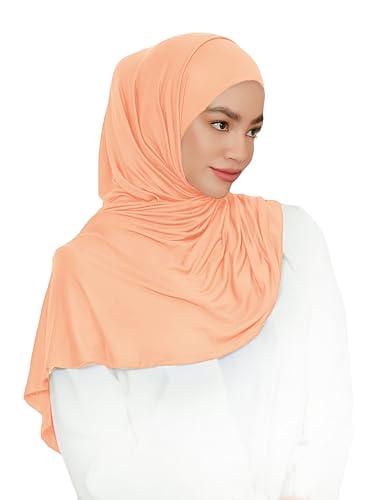 Lina & Lily Pre-sewn Instant Slip-on Modal Jersey Hijab Head Scarf Wrap for Muslim Women - color: Peach-orange