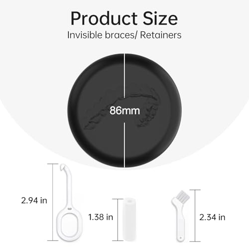 Slim Retainer Case Compatible With Invisalign, Cute Aligner Case With Silicone Pad, Mouth Guard With Removal Tool, Chewy and Brush - Black - color: Black