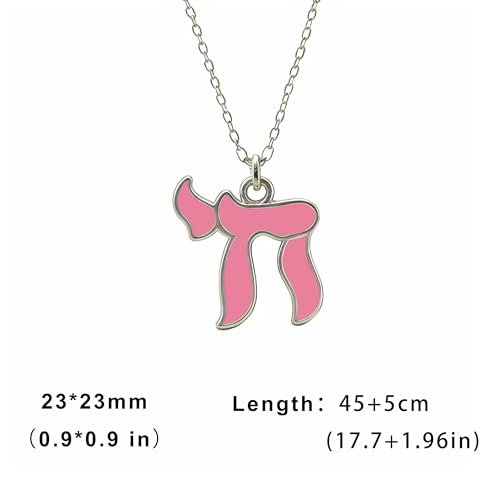 Hebrew Chai Necklace Chai Symbol Jewish Pendant for Men Women Stainless Steel Arabic Amulet Religion Jewelry - color: Pink-S