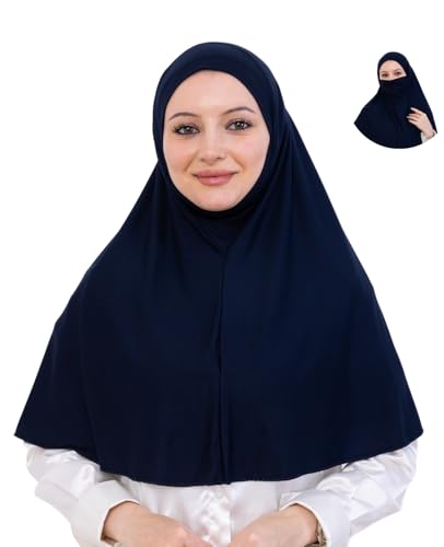 Prien Easy To Wear Hijab For Women, Muslim Instant Turban With Niqab, Islamic Clothes, Soft Scarf For Prayer, Abaya, Khimar - color: Navy Blue
